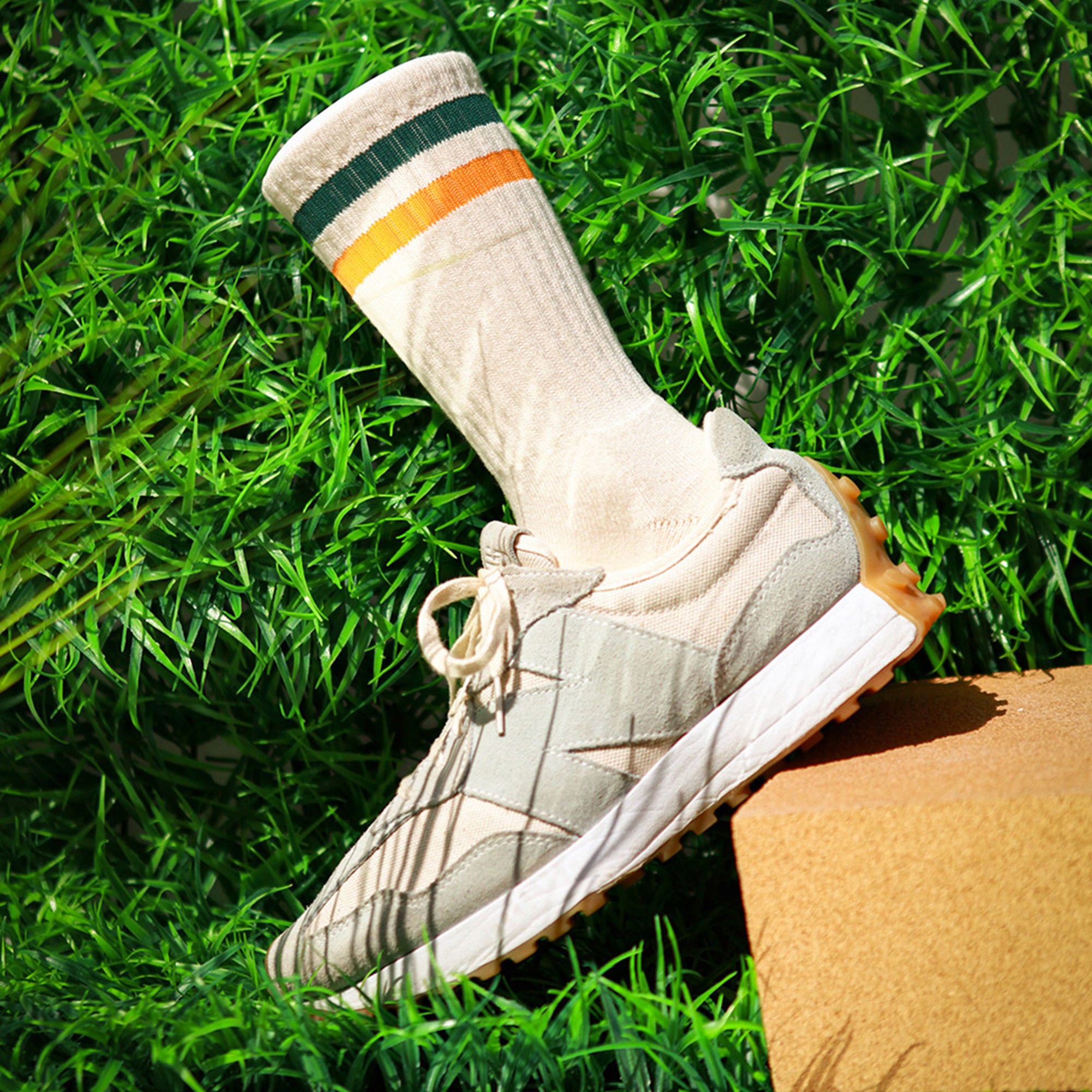 Men&#39;s Vintage Stripe Socks - Green, Orange, and Cream