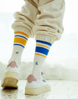 Men's Mismatched Vintage Stripe Socks - Blue, Yellow, & White