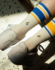 Women's Mismatched Vintage Stripe Socks - Blue, Yellow, & White