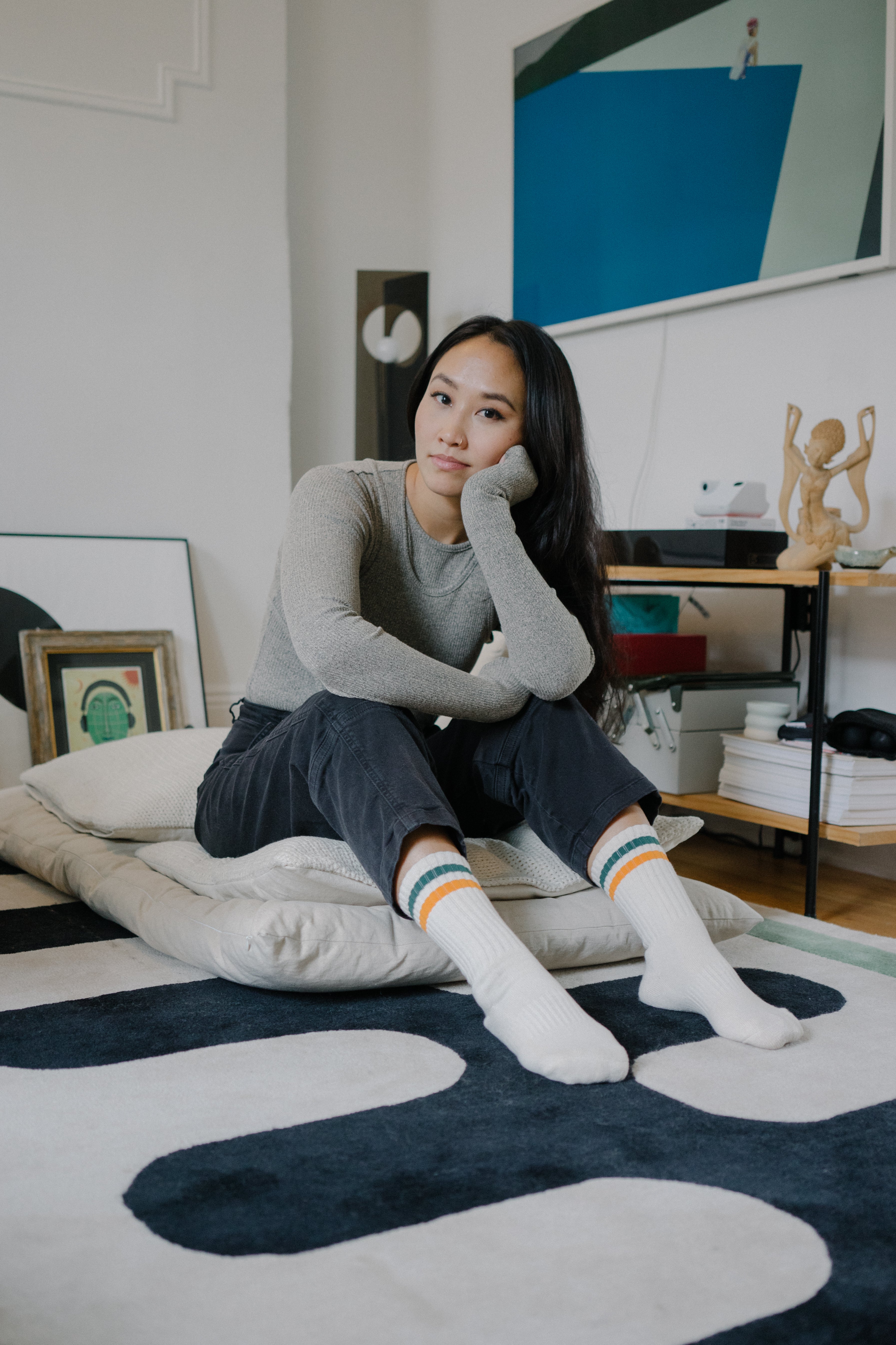 Women&#39;s Vintage Stripe Socks - Green, Orange, &amp; Cream