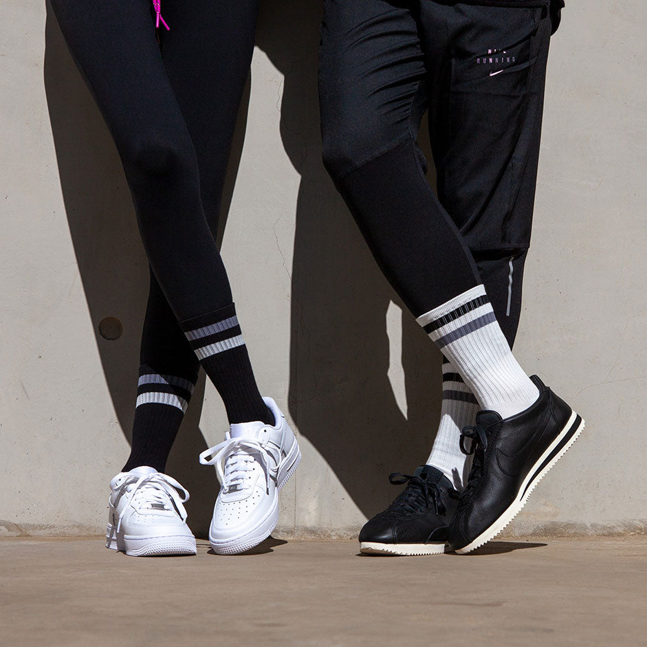 Women&#39;s Vintage Stripe Gray and White, Black Socks