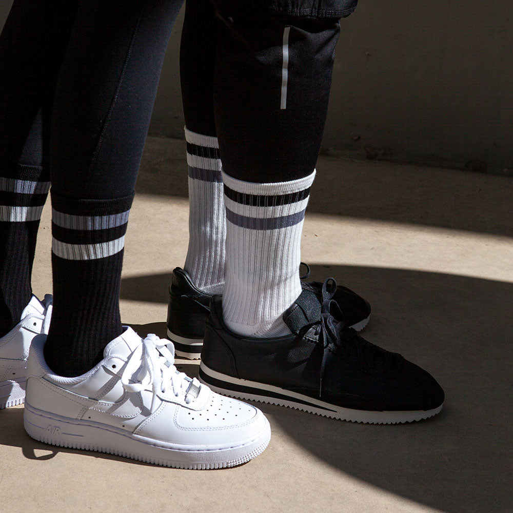 Women&#39;s Vintage Stripe Socks - Gray, White, &amp; Black
