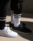 Women's Vintage Stripe Gray and White, Black Socks