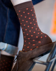 Women's Polka Dot Patterned Brown & Burgundy Socks