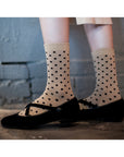 Women's Polka Dot Patterned Socks - Beige & Black