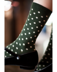 Women's Polka Dot Patterned Socks - Green & Ivory