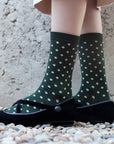 Women's Polka Dot Patterned Socks - Green & Ivory