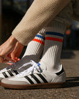 Women's Vintage Stripe Socks - Blue, Orange, & White
