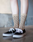 Women's Polka Dot Patterned Beige & Black Socks