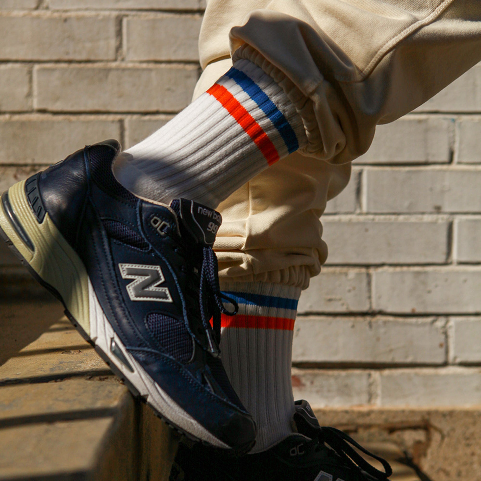 Men&#39;s Vintage Stripe Socks - Blue, Orange, &amp; White