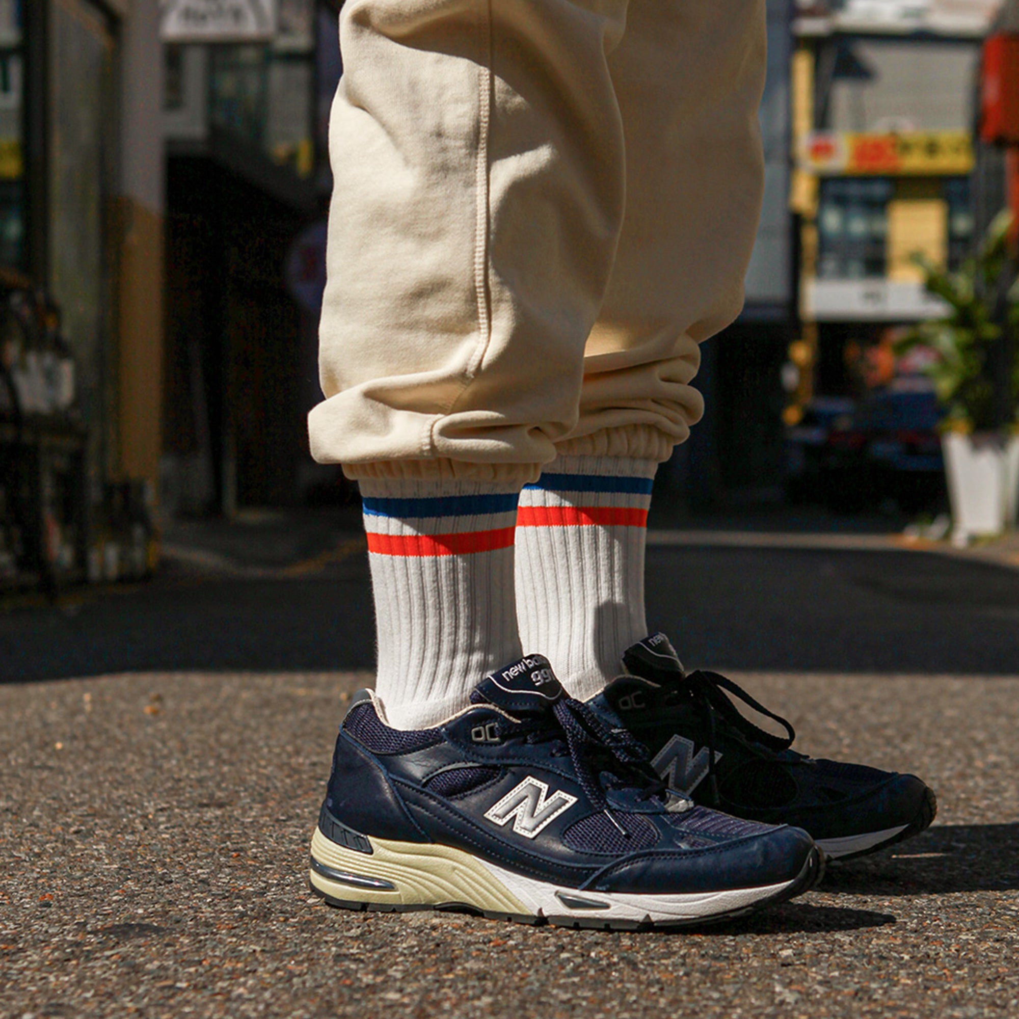 Men&#39;s Vintage Stripe Socks - Blue, Orange, &amp; White