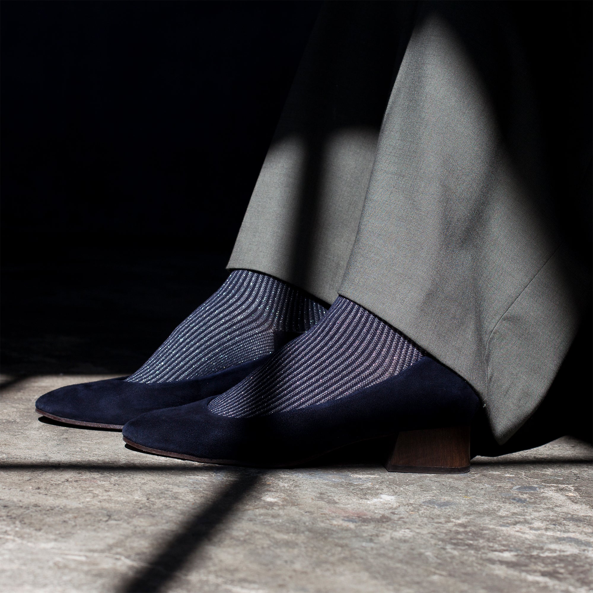 Two-Tone Ribbed - Navy/Silver - Votta Socks