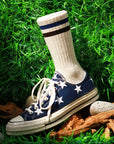 Men's Vintage Stripe Socks - Navy, Brown, & Cream